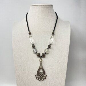 Handcrafted Boho Beaded Necklace‎ Wire-Wrapped Pendant Glass Beads